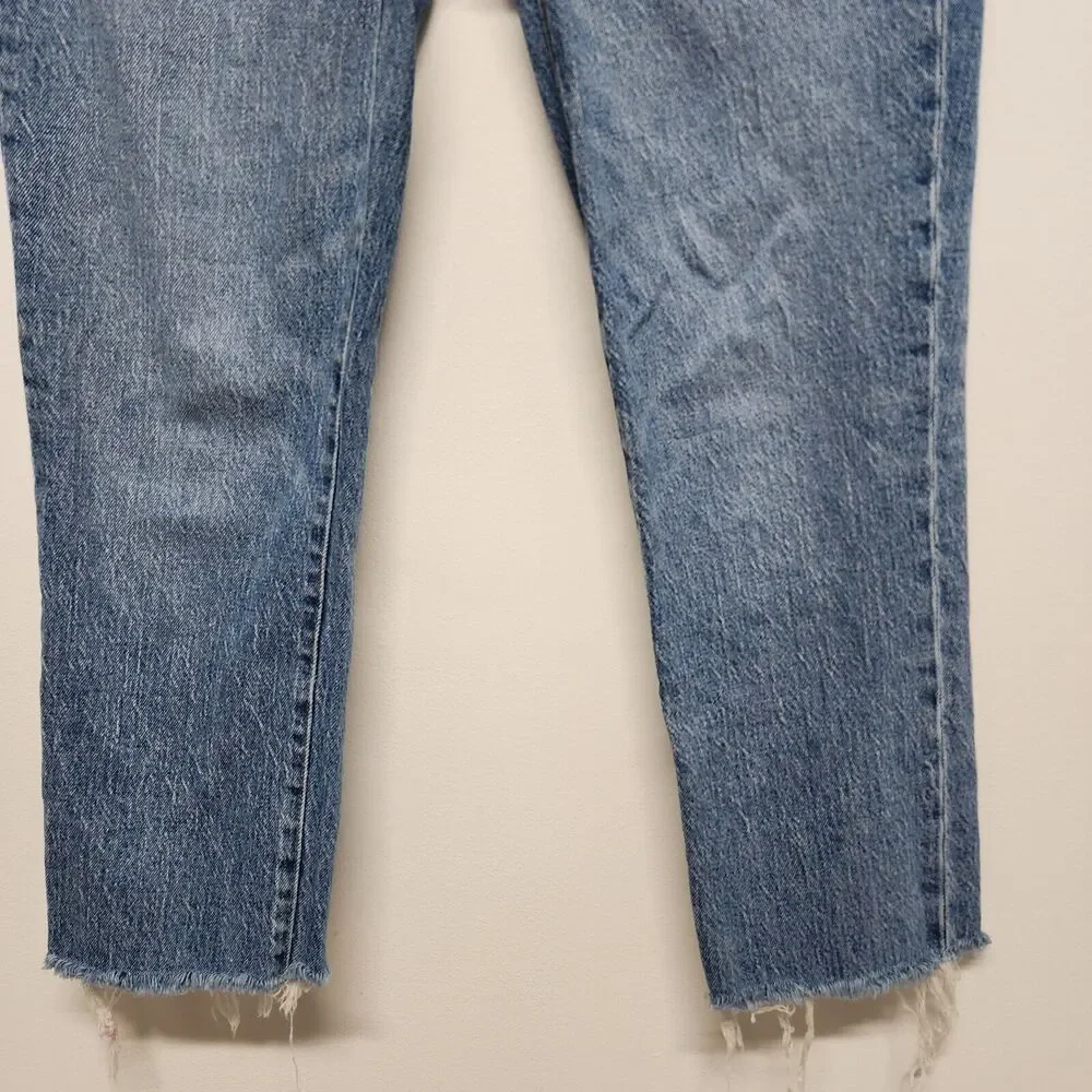 Madewell Womens Perfect Fit Vintage Crop Jeans 26x24 Blue Raw Hem Whiskering